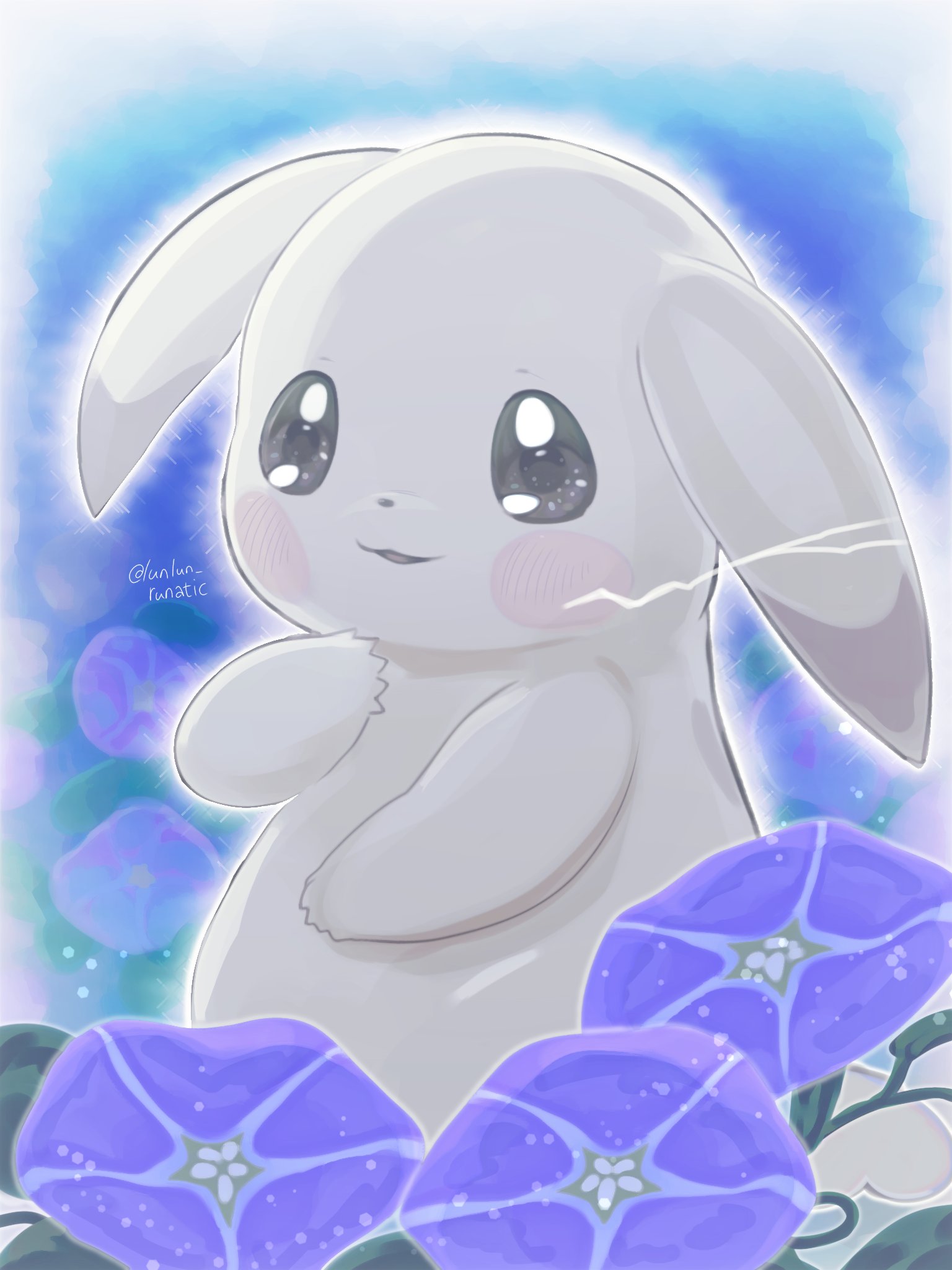 runachikku, pikachu, nintendo, pokemon, pokemon pokopia, highres, alternate color, alternate form, ears down, flower, gen 1 pokemon, looking at viewer, no humans, parted lips, peakychu, pokemon (creature), pokemon focus, smile, solo, tail