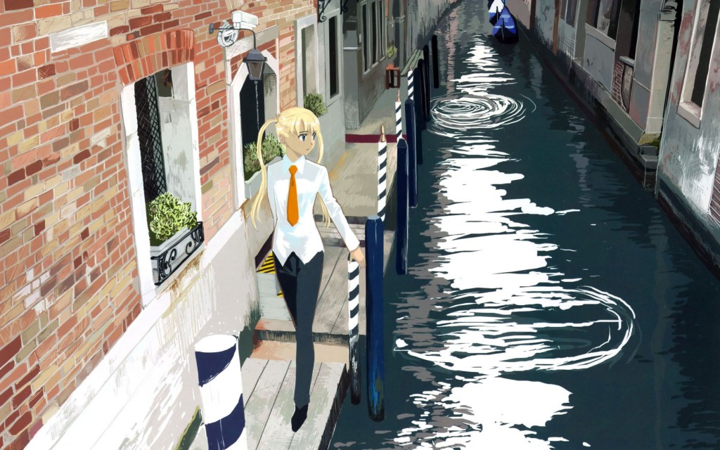 triela, gunslinger girl, 00s, blonde hair, twintails, water, yu aida