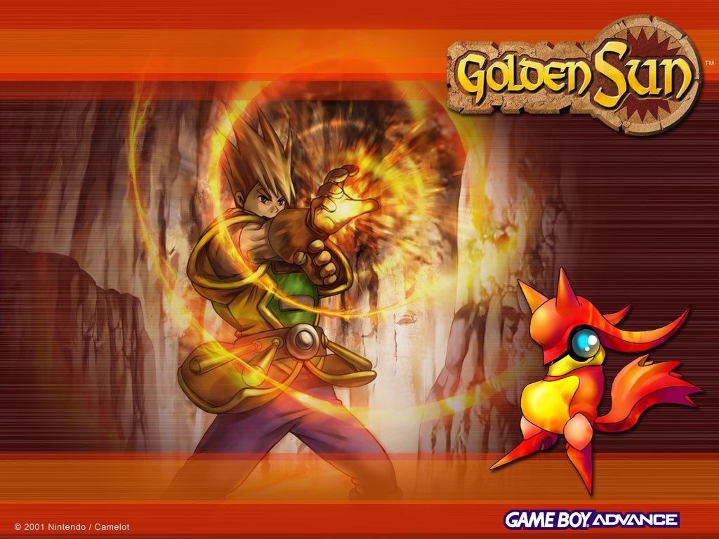 camelot, garet (golden sun), golden sun, official art, official wallpaper, 1boy, armor, fire, genie, magic
