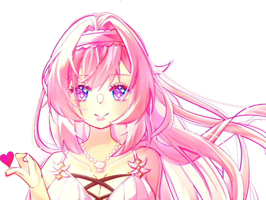 yingjingxue90662, elysia (honkai impact), elysia (miss pink elf) (honkai impact), elysia (summer miss elf) (honkai impact), honkai (series), honkai impact 3rd, chinese commentary, commentary request, commission, 1girl, bare shoulders, blue eyes, breasts, cleavage, hairband, heart, jewelry, large breasts, long hair, looking at viewer, necklace, official alternate costume, pink hair, shell, shell necklace, simple background, solo, upper body, very long hair, white background