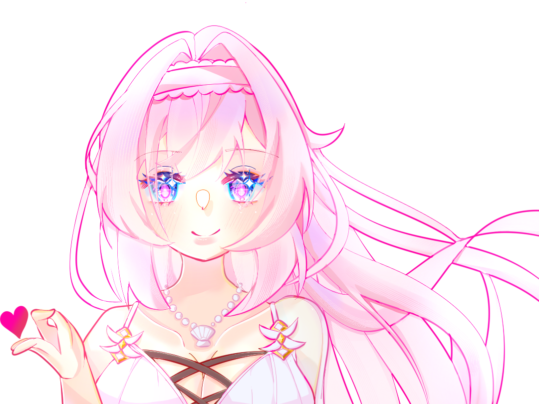 yingjingxue90662, elysia (honkai impact), elysia (miss pink elf) (honkai impact), elysia (summer miss elf) (honkai impact), honkai (series), honkai impact 3rd, chinese commentary, commentary request, commission, 1girl, bare shoulders, blue eyes, breasts, cleavage, hairband, heart, jewelry, large breasts, long hair, looking at viewer, necklace, official alternate costume, pink hair, shell, shell necklace, simple background, solo, upper body, very long hair, white background