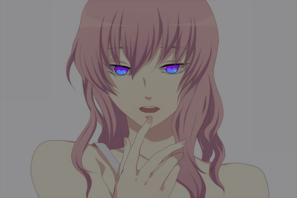 harano, megurine luka, one more kiss (vocaloid), vocaloid, 1girl, bare shoulders, blue eyes, female focus, glowing, glowing eyes, long hair, music, open mouth, pink hair, singing, solo, wavy hair