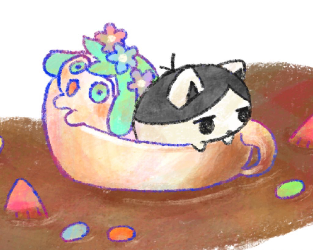 sun iiinu, basil (headspace) (omori), basil (omori), omori (omori), omori, animal focus, animalization, antenna hair, black eyes, black hair, cat, coffee, coffee mug, cup, double-parted bangs, flower, flower wreath, green eyes, green hair, hair between eyes, head wreath, mug, no humans, rabbit, short hair