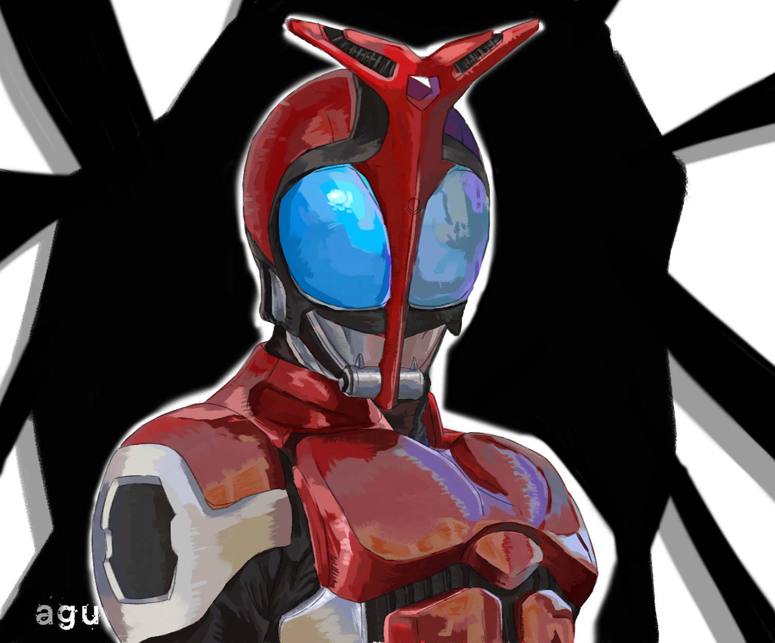 agu agu, kamen rider kabuto, kamen rider, kamen rider kabuto (series), bad id, bad pixiv id, highres, 1boy, horns, male focus, single horn, solo