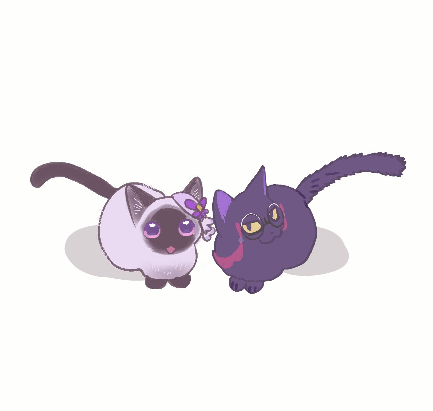 imo24005, corbeau (pokemon), jacinthe (pokemon), nintendo, pokemon, pokemon legends: z-a, highres, animalization, cat, cat loaf, fascinator, glasses, no humans, purple eyes, siamese cat, slit pupils, yellow eyes