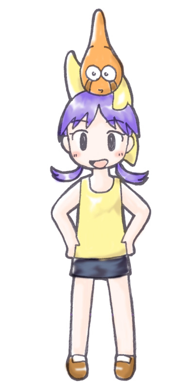 hozumiare, yuu (pixiv), hoshimaru, tamai shiina, narutaru, bad id, bad pixiv id, 1girl, chibi, purple hair, shorts, tank top, twintails
