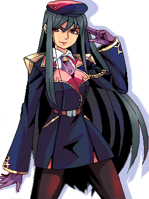 punpun, original, lowres, 1girl, aiguillette, black hair, female focus, gloves, long hair, military, military uniform, pantyhose, solo