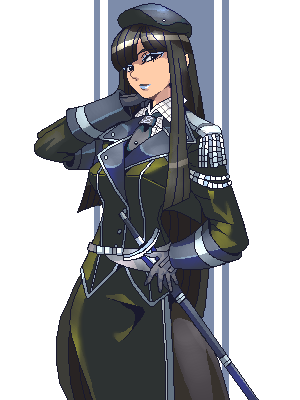 punpun, original, lowres, 1girl, aiguillette, black hair, female focus, gloves, military, military uniform, pantyhose, solo, sword, weapon