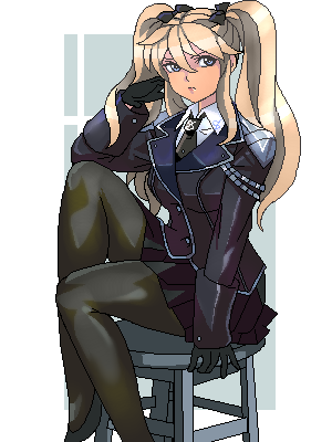 punpun, original, lowres, 1girl, aiguillette, female focus, gloves, military, military uniform, pantyhose, solo, twintails