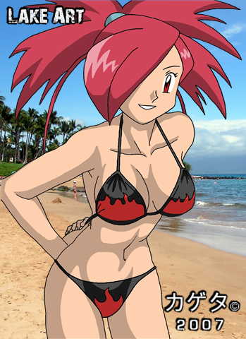 kageta, asuna (pokemon), pokemon, lowres, beach, bikini, swimsuit