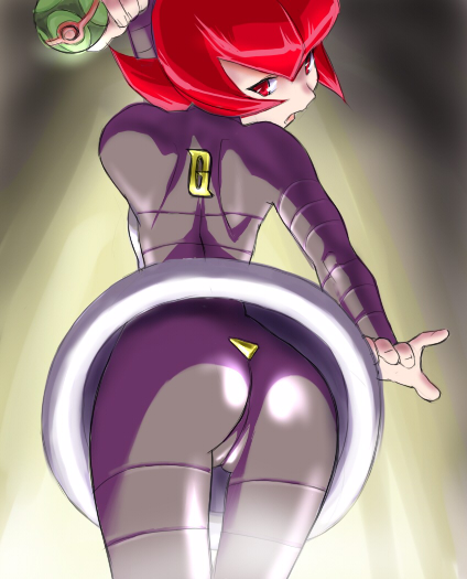 otsukare, mars (pokemon), nintendo, pokemon, 1girl, ass, cameltoe, female focus, pantyhose, poke ball, red eyes, red hair, solo, team galactic