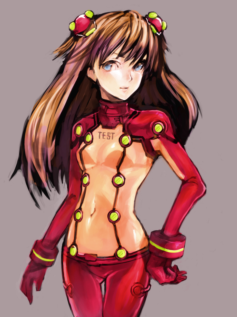 im (inuboe), souryuu asuka langley, evangelion: 2.0 you can (not) advance, neon genesis evangelion, rebuild of evangelion, highres, md5 mismatch, resolution mismatch, source smaller, 00s, 1girl, bodysuit, breasts, brown hair, cleavage, female focus, hair ornament, hairclip, mecha pilot suit, midriff, plugsuit (evangelion), see-through cleavage, see-through clothes, solo, test plugsuit (evangelion)