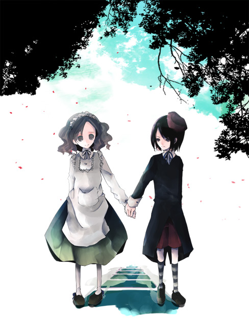 toukoku sasaiko, kanon (umineko), shannon (umineko), umineko no naku koro ni, bad id, bad pixiv id, 00s, child, hat, holding hands