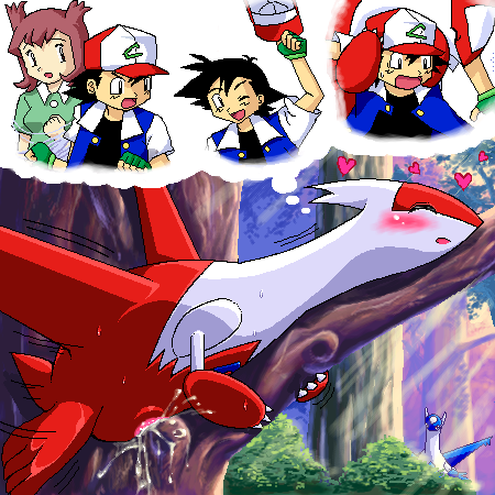 g-sun, ash ketchum, bianca (pokemon heroes), latias, latios, nintendo, pokemon, pokemon (anime), pokemon (classic anime), pokemon heroes: latios & latias, lowres, 00s, 2boys, 2girls, gen 3 pokemon, legendary pokemon, multiple boys, multiple girls, pokemon (creature)