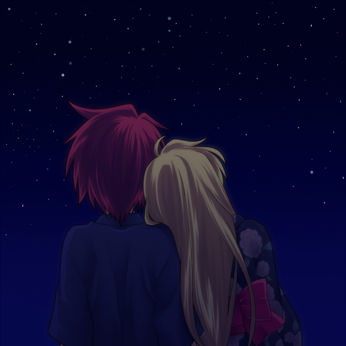 467 (artist), erio mondial, fate testarossa, lyrical nanoha, mahou shoujo lyrical nanoha, mahou shoujo lyrical nanoha strikers, bad id, bad pixiv id, 00s, 1boy, 1girl, blonde hair, head on another's shoulder, japanese clothes, kimono, long hair