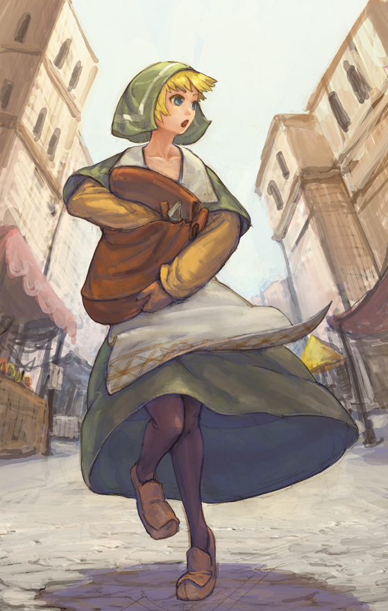 roten, chemist (fft), final fantasy, final fantasy tactics, bag, blonde hair, dress, pantyhose, running, solo