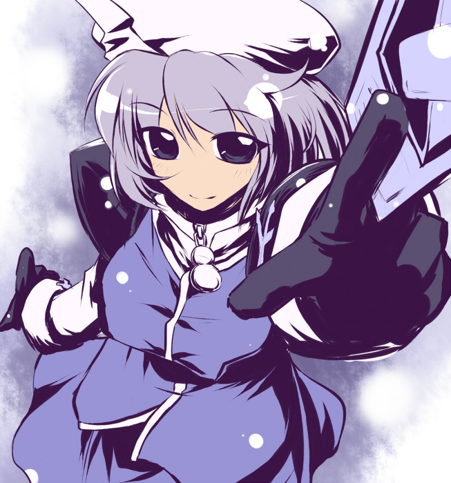 yoshi tama, letty whiterock, advent cirno, touhou, 1girl, breasts, female focus, gloves, grey eyes, grey hair, hat, short hair, snow, solo, spell card