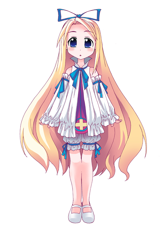 kaji sakaki, flonne, disgaea, bad id, bad pixiv id, blonde hair, bloomers, blue eyes, detached sleeves, hair ribbon, long hair, ribbon, underwear