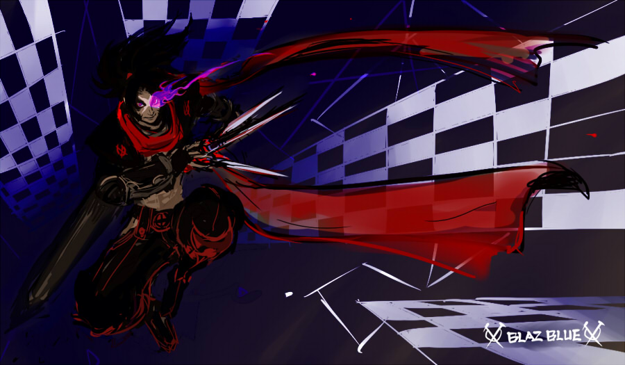 shiroton (kazamineko), shishigami bang, arc system works, blazblue, kunai, male focus, manly, nail (hardware), ninja, scar, scarf, weapon