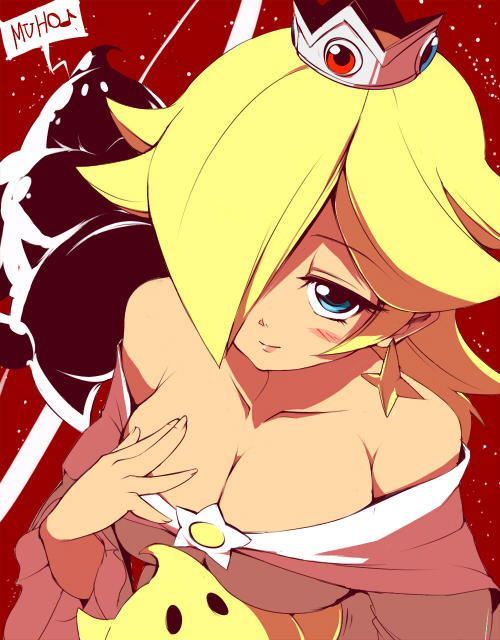 nintendo, super mario bros. 1, super mario galaxy, rosalina (mario), tagme, blush, galaxy, large breasts, smile