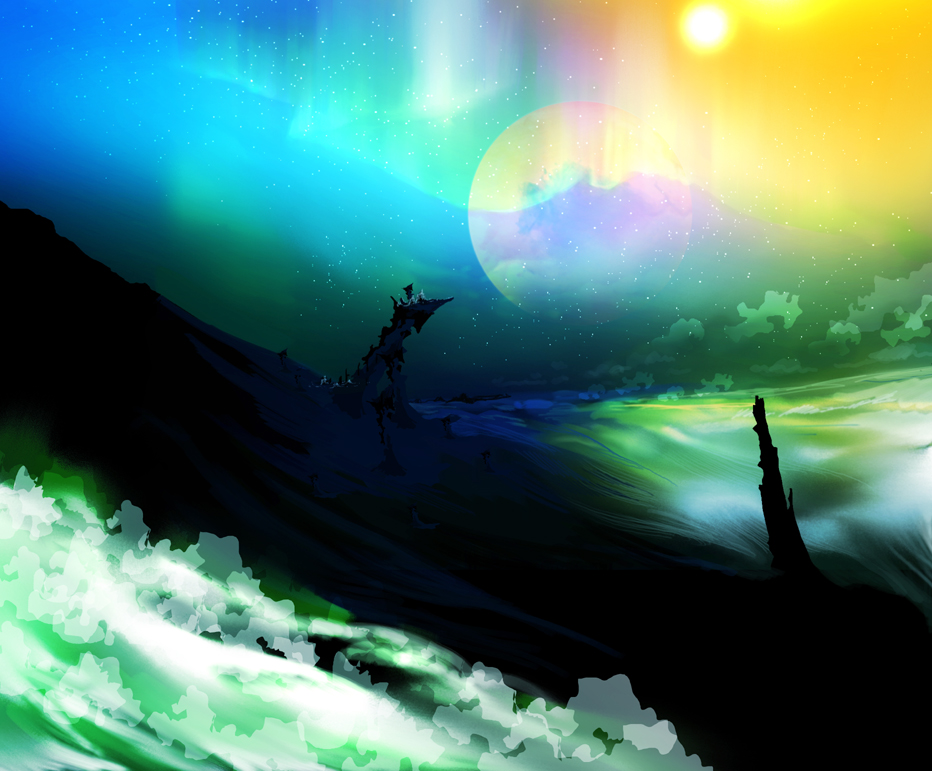 kazaana, original, tagme, abstract, aurora, moon, star (symbol)