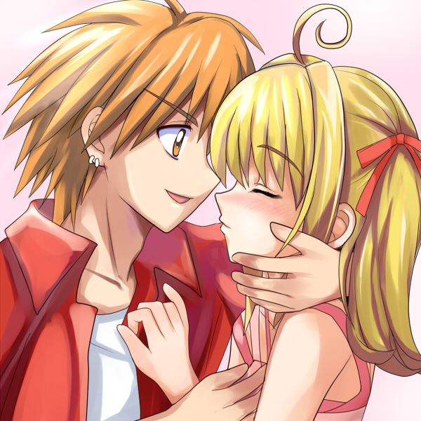 miru, doumoto kaito, nanami lucia, mermaid melody pichi pichi pitch, bad id, bad pixiv id, 00s, 1boy, 1girl, blonde hair, blush, closed eyes, couple, hetero, kiss, orange eyes, orange hair, short hair