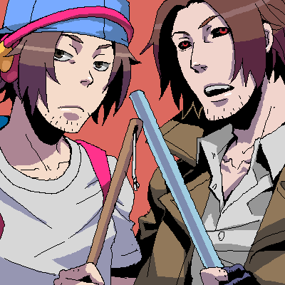 bantrain, togatsuko, gambit, marvel, x-men, lowres, brown hair, facial hair, jacket, male focus, oekaki, red eyes, staff, stubble