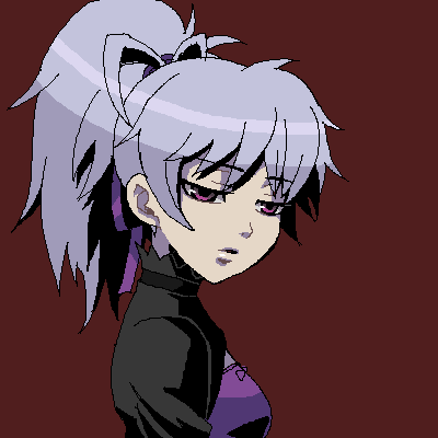 bantrain, togatsuko, yin (darker than black), darker than black, lowres, 00s, 1girl, female focus, oekaki, purple eyes, purple hair, simple background, solo
