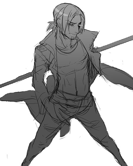 bantrain, togatsuko, gambit, marvel, x-men, tagme, coat, facial hair, male focus, sketch, staff, stubble, trench coat