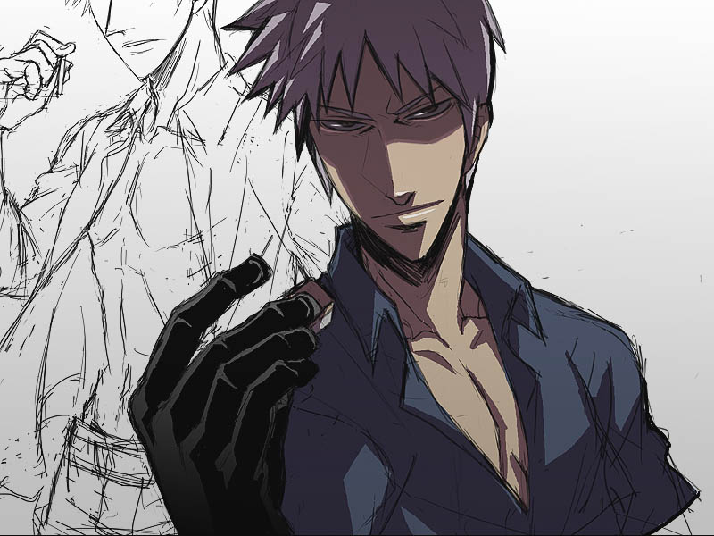 bantrain, togatsuko, akagi shigeru, akagi, 1boy, brown eyes, gloves, male focus, short hair, sketch, solo, white hair