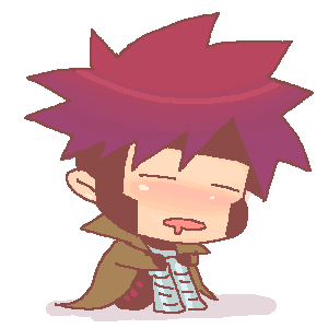 bantrain, togatsuko, gambit, marvel, x-men, lowres, 1boy, blush, chibi, coat, full body, male focus, saliva, simple background, solo, trench coat