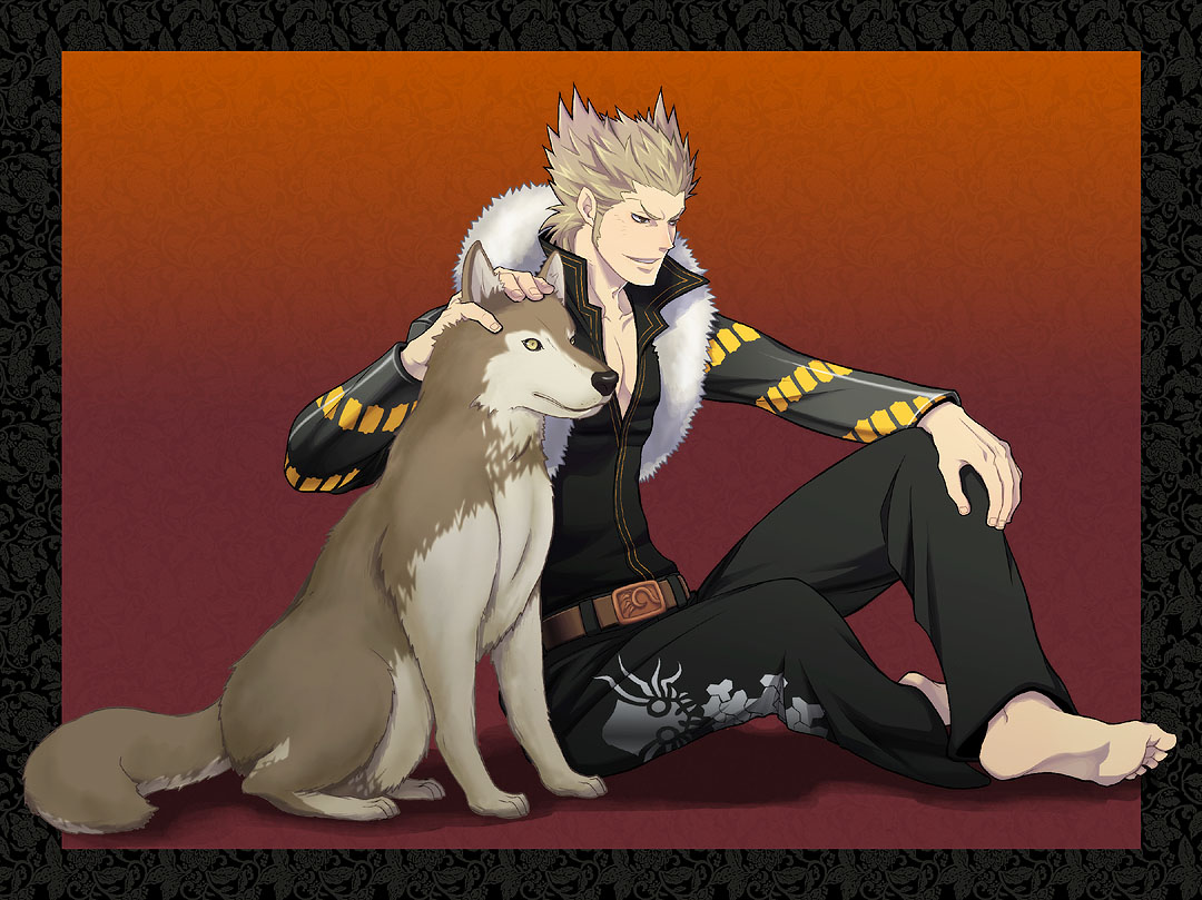 bantrain, togatsuko, shi long lang, ace attorney, capcom, 1boy, blonde hair, male focus, solo, wolf