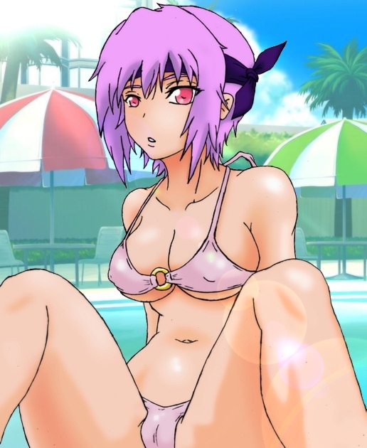 ayane, salverion, dead or alive, bikini, breasts, purple hair, red eyes, short hair, swimsuit