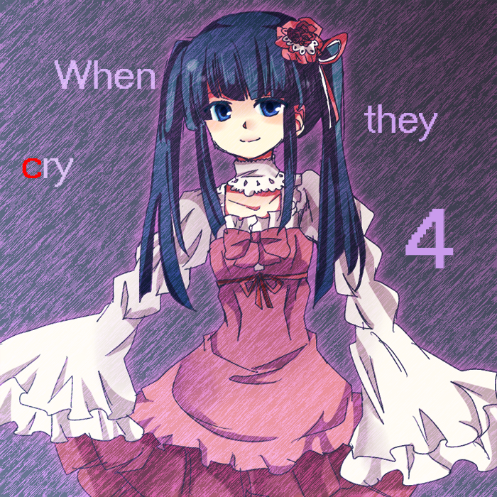 neno risu, furudo erika, end of the golden witch, umineko no naku koro ni, 00s, 1girl, blue eyes, blue hair, bow, dress, female focus, matching hair/eyes, pink bow, solo, twintails