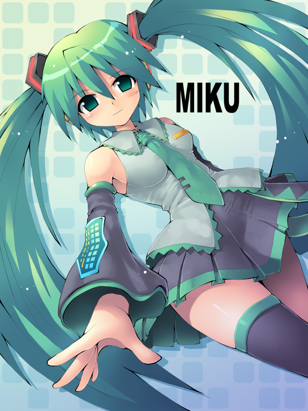 kurogarasu, hatsune miku, vocaloid, detached sleeves, green eyes, green hair, headphones, long hair, panties, skirt, solo, thighhighs, twintails, underwear, zettai ryouiki