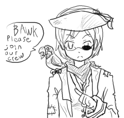 pimmy, hakamichi shizune, mikado shiina, katawa shoujo, english, bird, comic, hat, parrot, pirate