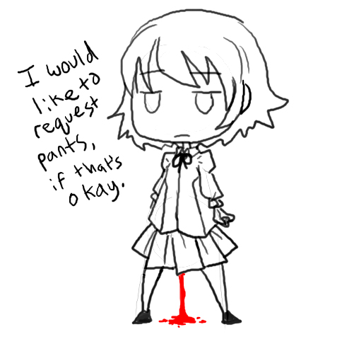pimmy, tezuka rin, katawa shoujo, english, amputee, blood, comic, monochrome, school uniform, short hair