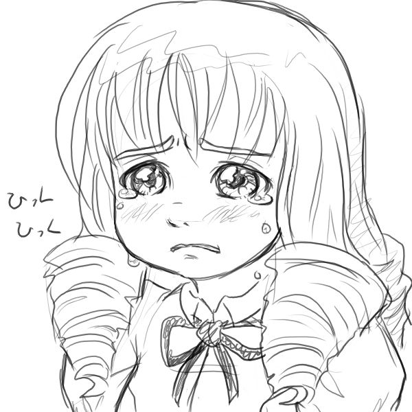 pimmy, mikado shiina, katawa shoujo, comic, drill hair, monochrome, school uniform, tears