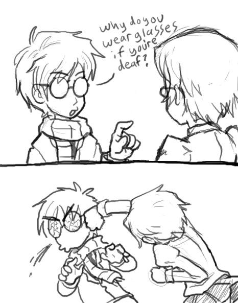 hakamichi shizune, setou kenji, katawa shoujo, 10s, 1boy, 1girl, comic, english text, falcon punch, glasses, monochrome, scarf, school uniform