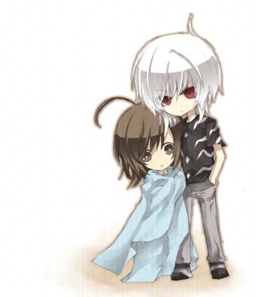 ciel arc, accelerator (toaru majutsu no index), last order (toaru majutsu no index), toaru majutsu no index, toaru majutsu no index: old testament, bad id, bad pixiv id, 00s, ahoge, blanket, brown eyes, brown hair, chibi, red eyes, short hair, white hair