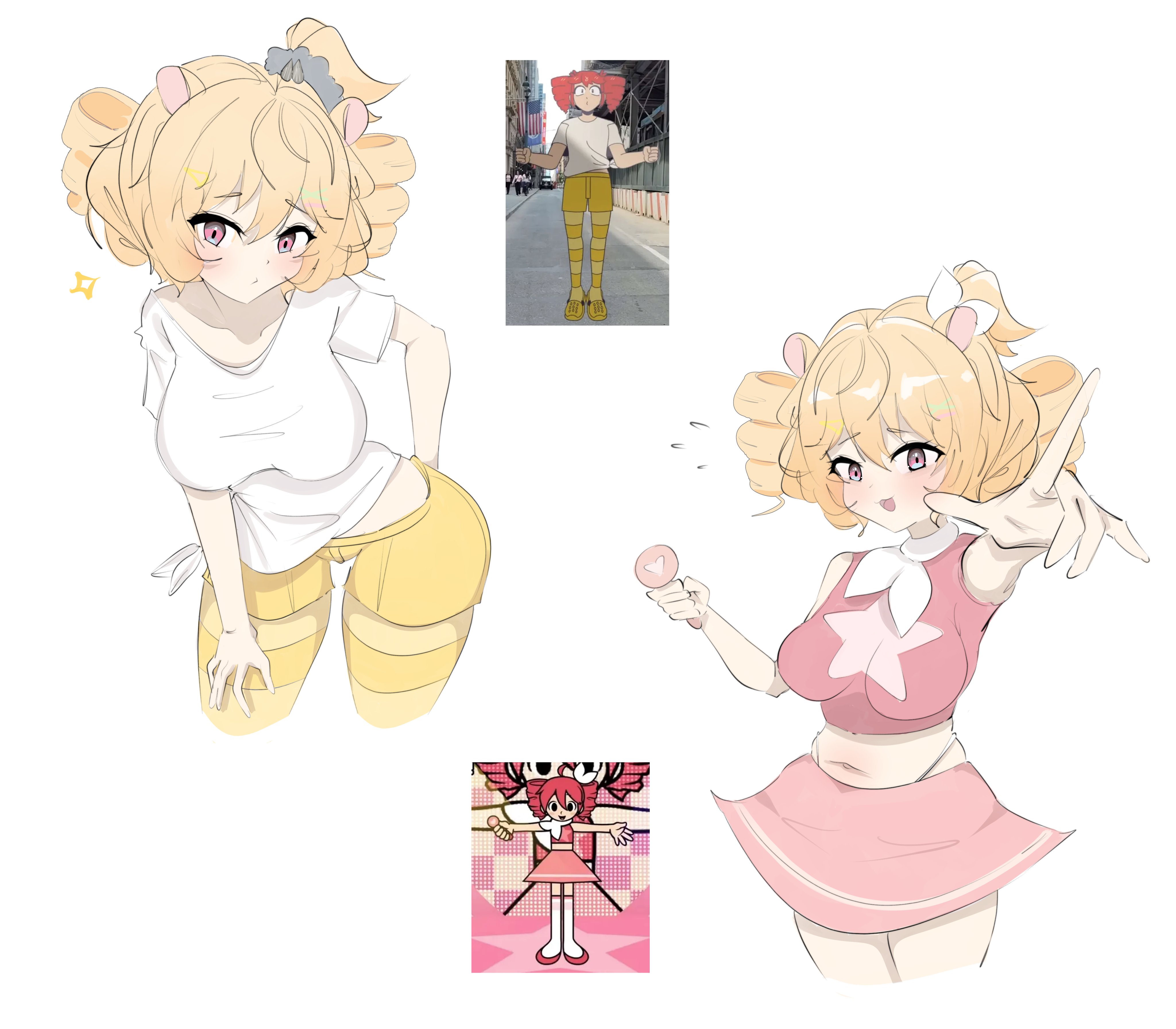 geode consumer, eimi isami, kasane teto, phase connect, 1girl, belly, breasts, kasane teto (cosplay), large breasts, virtual youtuber