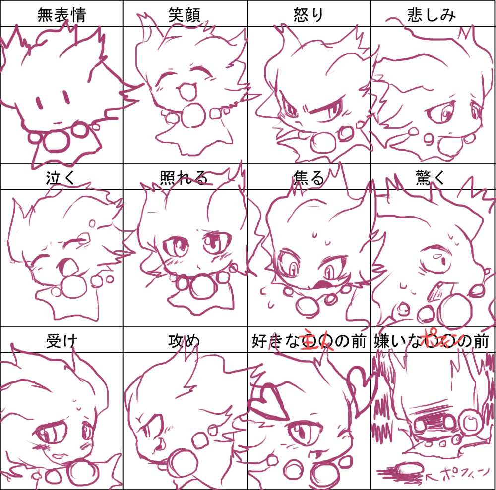 misdreavus, nintendo, pokemon, translation request, blush, chart, gen 2 pokemon, heart, monochrome, multiple expressions, no humans, pokemon (creature)