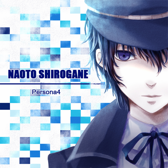 robinexile, shirogane naoto, atlus, persona, persona 4, bad id, bad pixiv id, 1girl, androgynous, blue eyes, blue hair, female focus, hat, matching hair/eyes, newsboy cap, reverse trap, short hair, solo