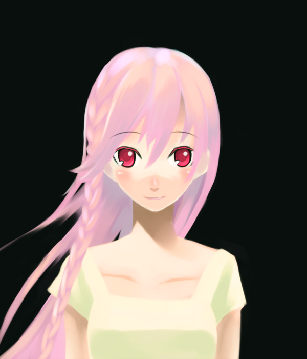 kaz (pixiv61454), lil, yuuzuki (natsulain), lil (lux-pain), lux-pain, 1girl, blush, braid, female focus, long hair, pink hair, red eyes, smile, solo