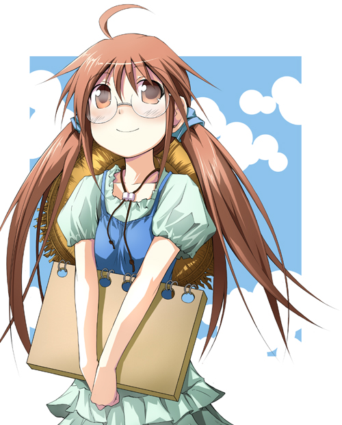 dousaki shin'ya, yamaguchi kisaragi, ga geijutsuka art design class, bad id, bad pixiv id, 00s, 1girl, cloud, female focus, hat, outdoors, sketchbook, sky, solo, straw hat