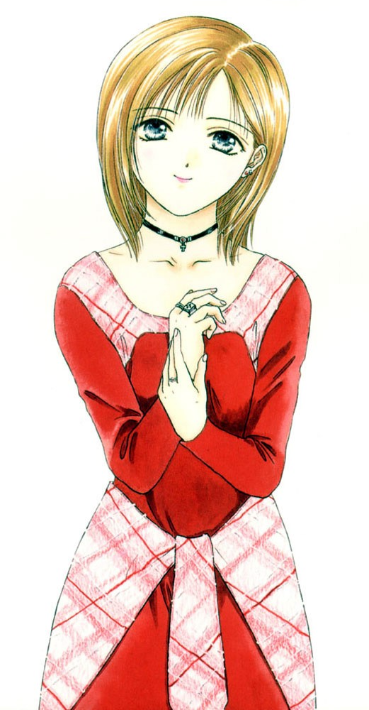 mikage aya, ayashi no ceres, blonde hair, blue eyes, choker, earrings, jewelry, ring, simple background