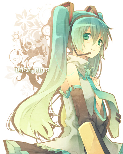 al, mugura, hatsune miku, vocaloid, bad id, bad pixiv id, lowres, detached sleeves, green eyes, green hair, headset, long hair, necktie, pleated skirt, skirt, solo, twintails