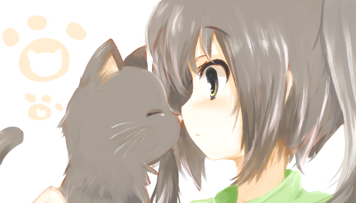 suzugo@erorin, nakano azusa, k-on!, bad id, bad pixiv id, 00s, black hair, brown eyes, cat, closed eyes, long hair, profile, tail, twintails