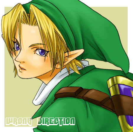 wrong direction, link, nintendo, the legend of zelda, lowres, 1boy, blonde hair, blue eyes, male focus, pointy ears, solo