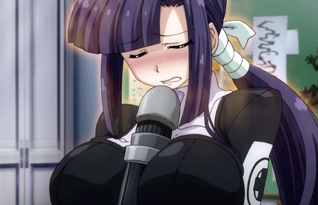 takatsuki kanade, asura cryin', screencap, animated, animated gif, 00s, blush, breasts, fire, large breasts, purple hair